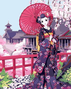 Anime Girl with Umbrella Paint by Numbers